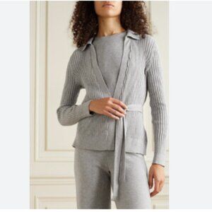 Skin Marilynne Ribbed Cardigan Cotton Cashmere Belted Gray